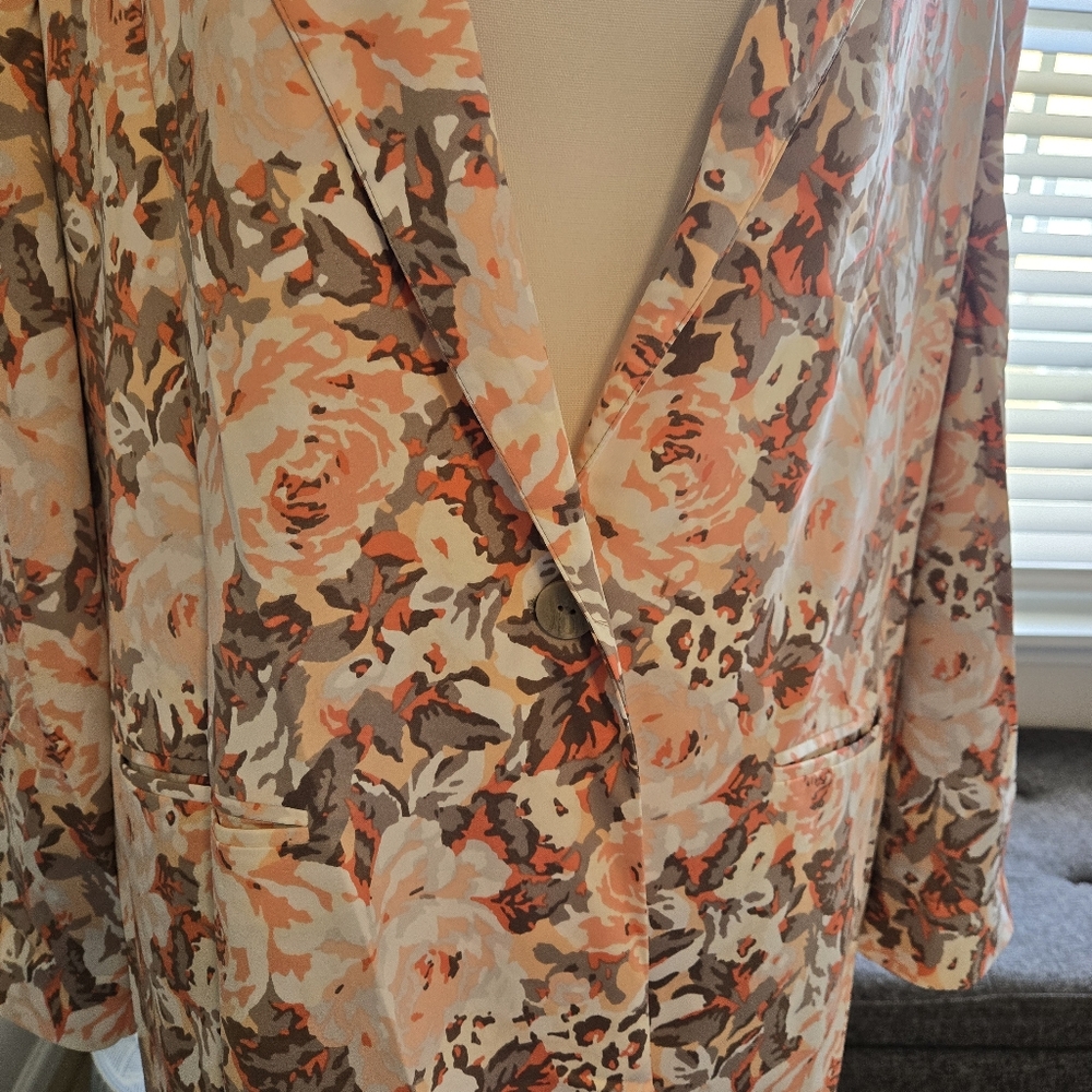 EVA Mendez Women's Size 16 Floral lined silky 1-button blazer - Picture 3 of 8